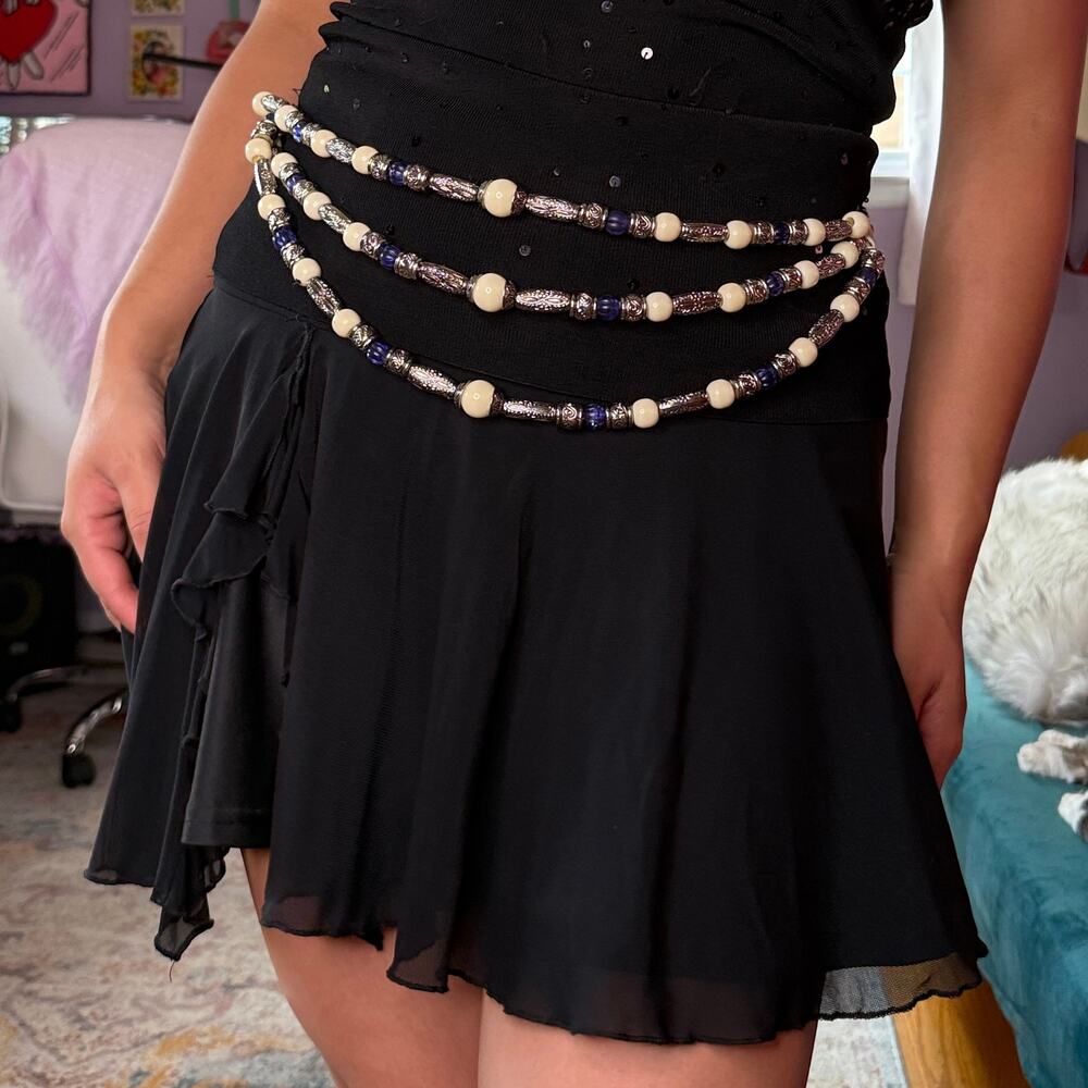 Vintage 90s silver and blue whimsical beaded chain belt